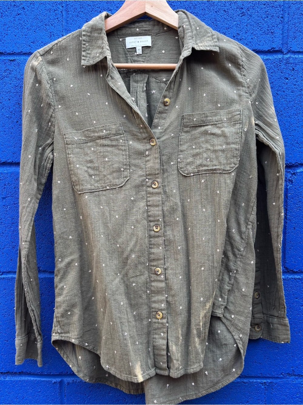 Lucky Brand Green and Gold Button Down Top